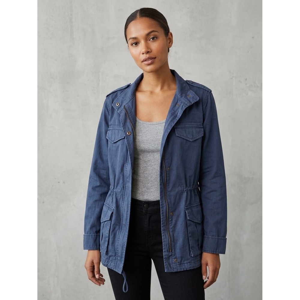 Hinge Utility Military Drawstring Cargo Field Jacket Blue 1 L